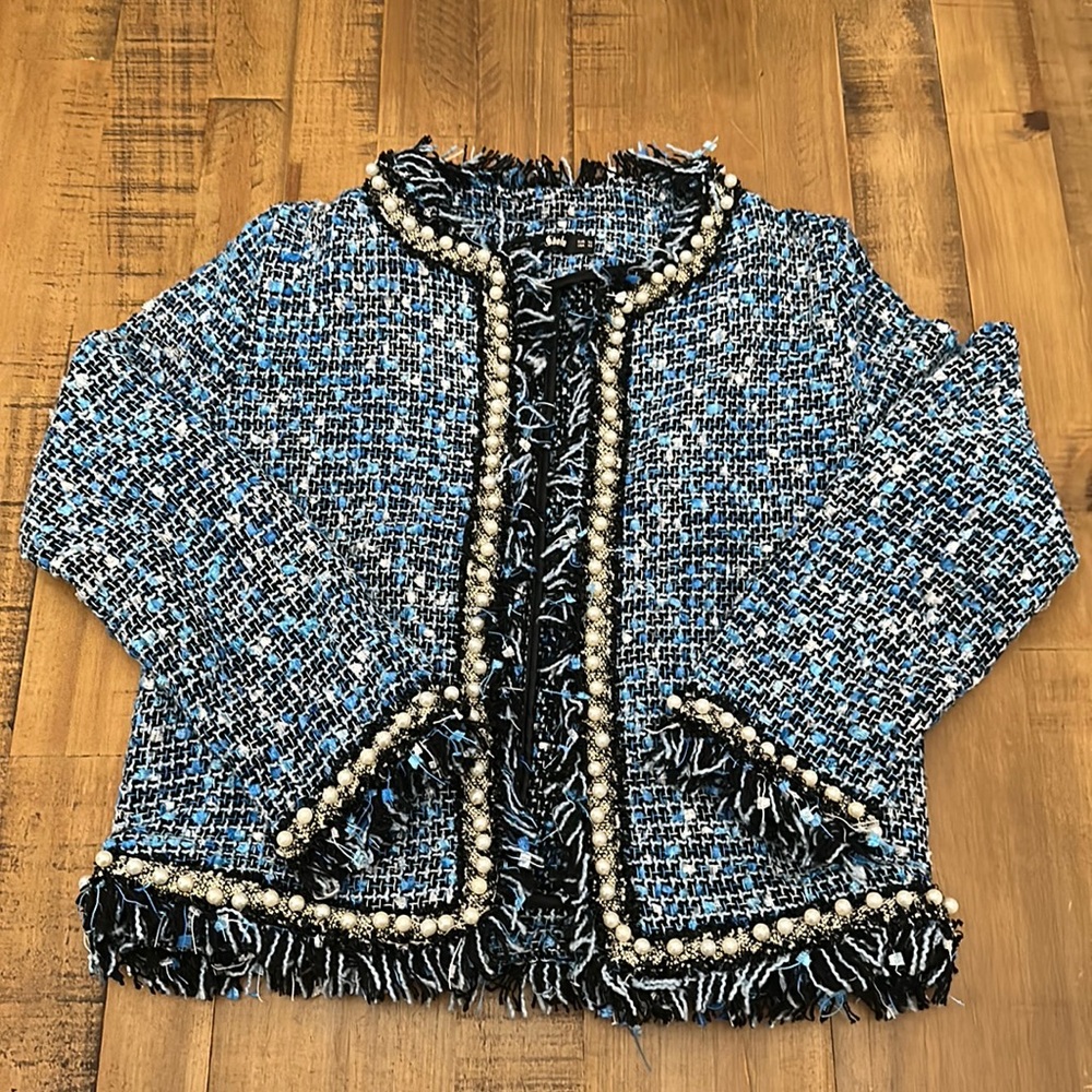 Shein Tweed Pearl Blazer Sz XS